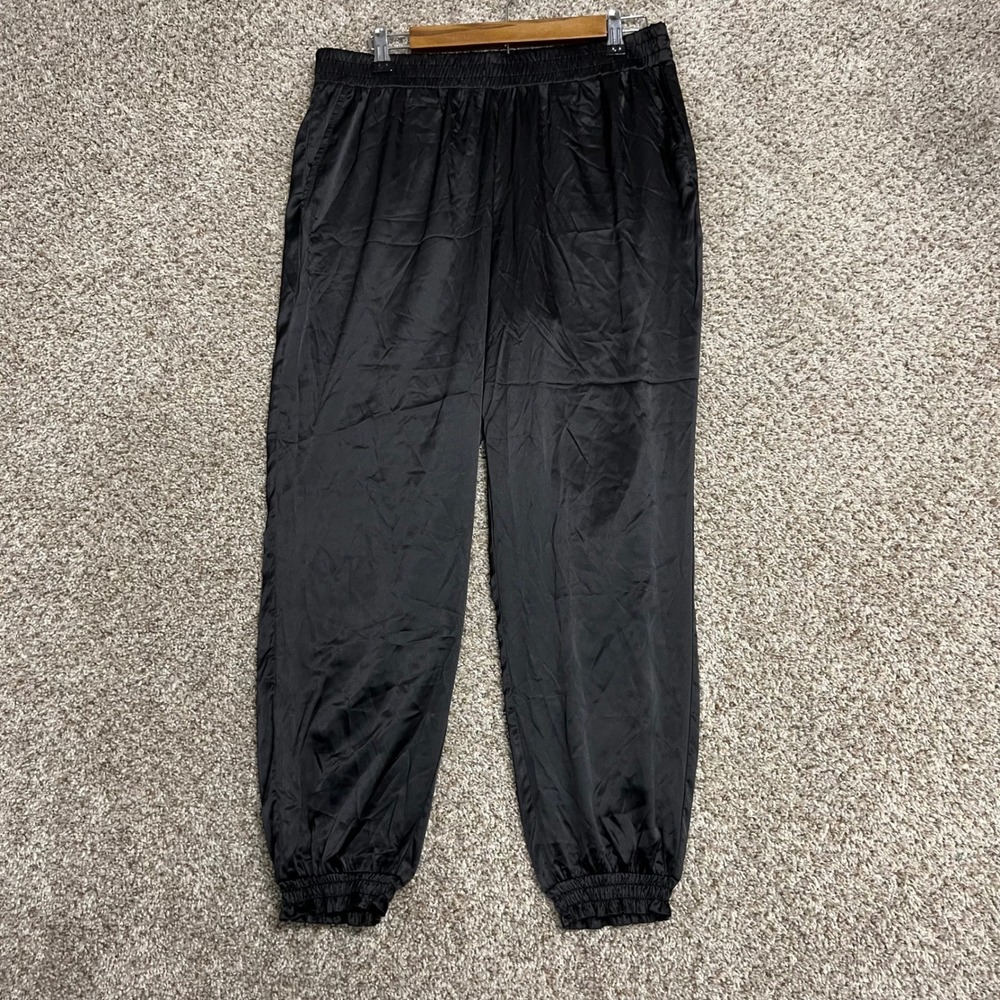 SOHO Street New York & Company Black Satin Joggers Elastic Waist Pants Medium